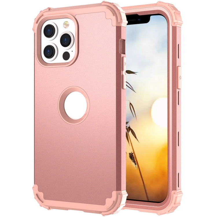 For iPhone 13 mini 3 in 1 Shockproof PC + Silicone Protective Case (Rose Gold)