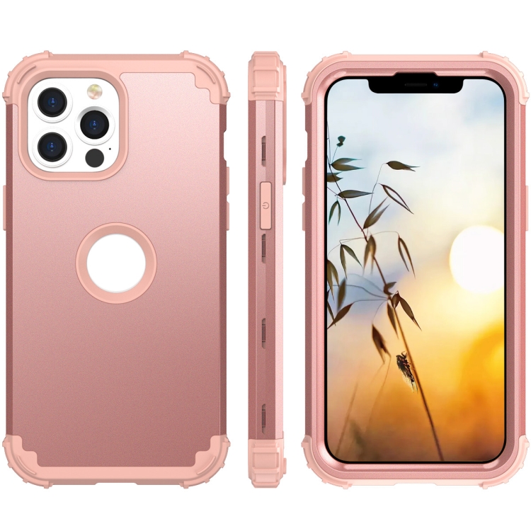 For iPhone 13 mini 3 in 1 Shockproof PC + Silicone Protective Case (Rose Gold)