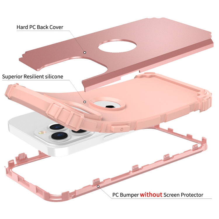 For iPhone 13 mini 3 in 1 Shockproof PC + Silicone Protective Case (Rose Gold)