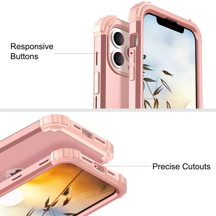 For iPhone 13 mini 3 in 1 Shockproof PC + Silicone Protective Case (Rose Gold)