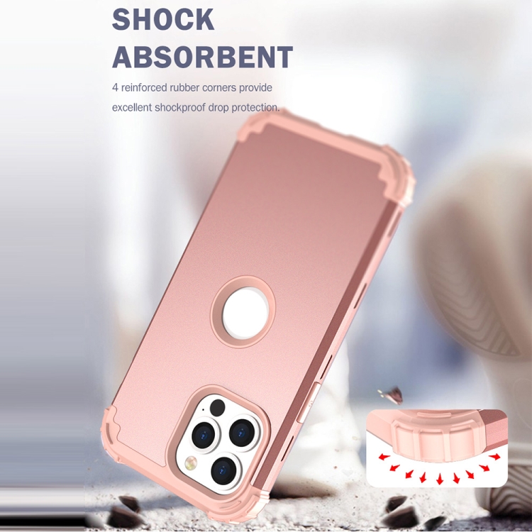 For iPhone 13 mini 3 in 1 Shockproof PC + Silicone Protective Case (Rose Gold)