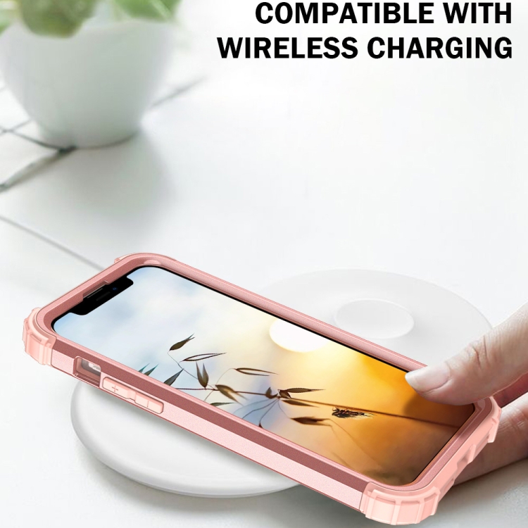 For iPhone 13 mini 3 in 1 Shockproof PC + Silicone Protective Case (Rose Gold)