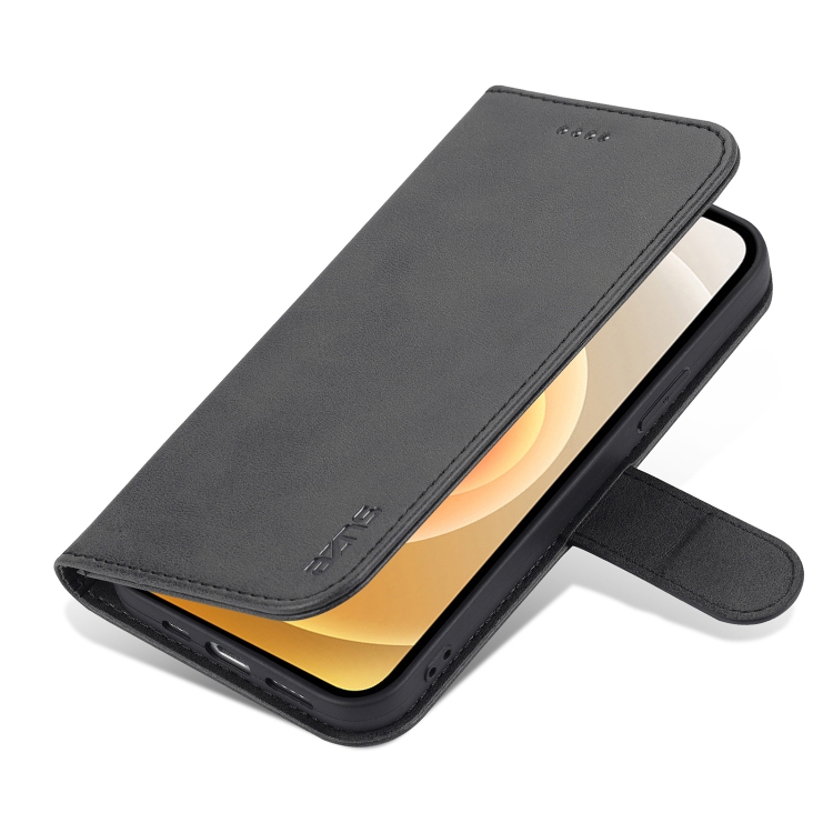 For iPhone 13 mini AZNS Skin Feel Calf Texture Horizontal Flip Leather Case with Card Slots & Holder & Wallet (Black)