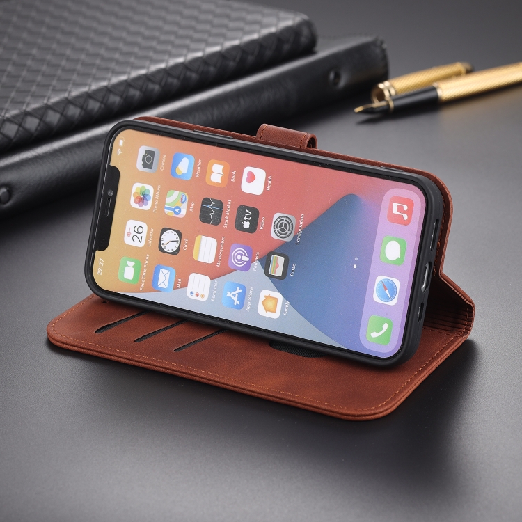 For iPhone 13 mini AZNS Skin Feel Calf Texture Horizontal Flip Leather Case with Card Slots & Holder & Wallet (Black)
