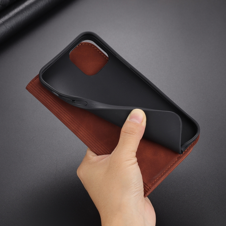 For iPhone 13 mini AZNS Skin Feel Calf Texture Horizontal Flip Leather Case with Card Slots & Holder & Wallet (Black)