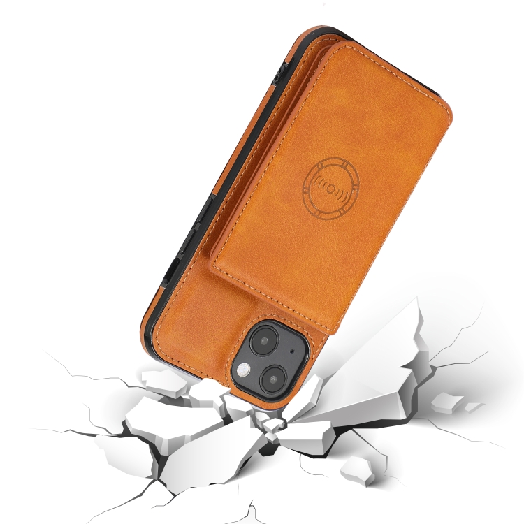 For iPhone 13 mini Calf Texture Magnetic Card Bag PU Shockproof Case with Holder & Card Slot (Brown) For iPhone 13 mini Calf Texture Magnetic Card Bag PU Shockproof Case with Holder & Card Slot (Brown)