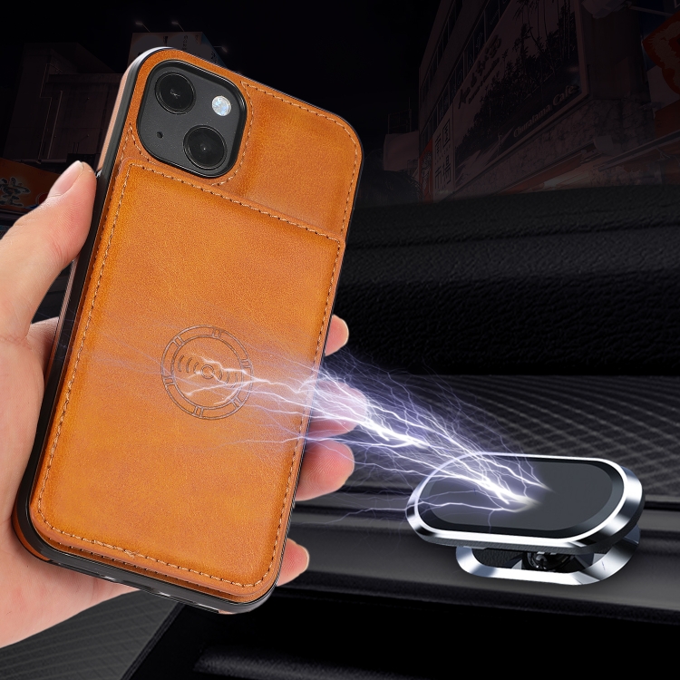 For iPhone 13 mini Calf Texture Magnetic Card Bag PU Shockproof Case with Holder & Card Slot (Brown) For iPhone 13 mini Calf Texture Magnetic Card Bag PU Shockproof Case with Holder & Card Slot (Brown)