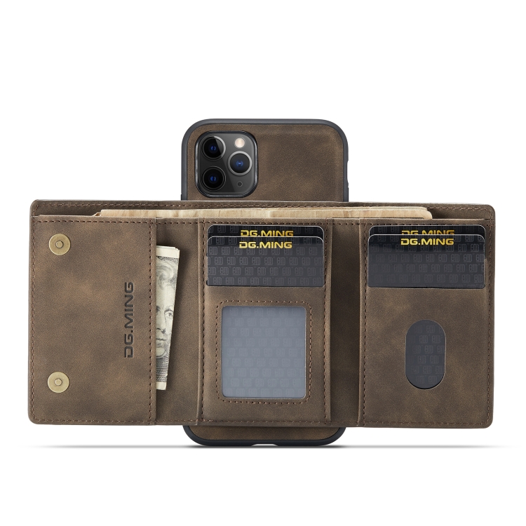 DG.MING M1 Series 3-Fold Multi Card Wallet Back Cover Shockproof Case with Holder Function For iPhone 11 Pro(Coffee) DG.MING M1 Series 3-Fold Multi Card Wallet Back Cover Shockproof Case with Holder Function For iPhone 11 Pro(Coffee)