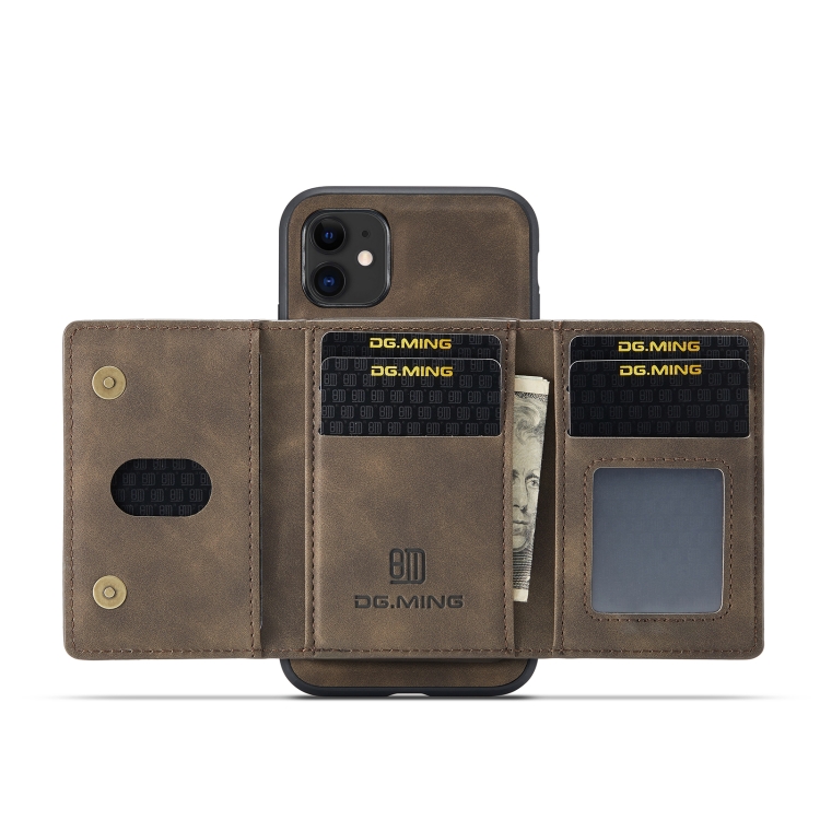 DG.MING M2 Series 3-Fold Multi Card Bag Back Cover Shockproof Case with Wallet & Holder Function For iPhone 11(Coffee) DG.MING M2 Series 3-Fold Multi Card Bag Back Cover Shockproof Case with Wallet & Holder Function For iPhone 11(Coffee)