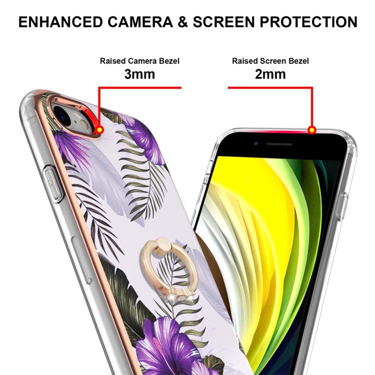 For iPhone SE 2022 / SE 2020 / 8 / 7 Electroplating Pattern IMD TPU Shockproof Case with Rhinestone Ring Holder(Purple Flower) For iPhone SE 2022 / SE 2020 / 8 / 7 Electroplating Pattern IMD TPU Shockproof Case with Rhinestone Ring Holder(Purple Flower)