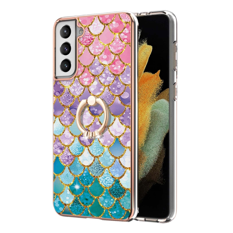For Samsung Galaxy S21+ 5G Electroplating Pattern IMD TPU Shockproof Case with Rhinestone Ring Holder(Colorful Scales) For Samsung Galaxy S21+ 5G Electroplating Pattern IMD TPU Shockproof Case with Rhinestone Ring Holder(Colorful Scales)