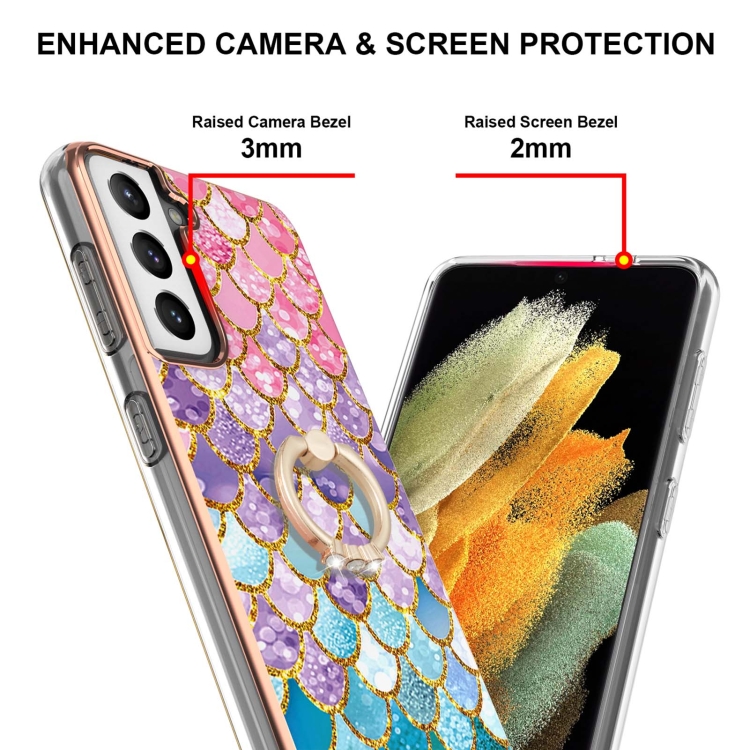 For Samsung Galaxy S21+ 5G Electroplating Pattern IMD TPU Shockproof Case with Rhinestone Ring Holder(Colorful Scales) For Samsung Galaxy S21+ 5G Electroplating Pattern IMD TPU Shockproof Case with Rhinestone Ring Holder(Colorful Scales)