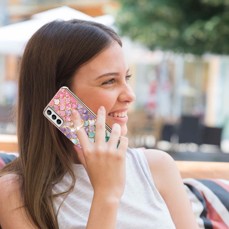 For Samsung Galaxy S21+ 5G Electroplating Pattern IMD TPU Shockproof Case with Rhinestone Ring Holder(Colorful Scales) For Samsung Galaxy S21+ 5G Electroplating Pattern IMD TPU Shockproof Case with Rhinestone Ring Holder(Colorful Scales)