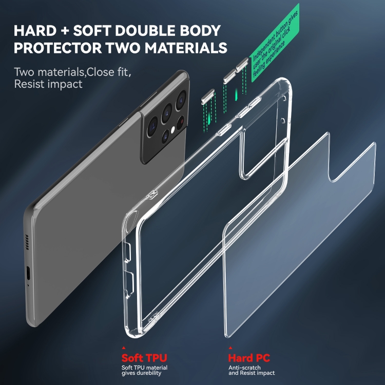 For Samsung Galaxy S21 Ultra 5G TPU + PC Transparent Shockproof Protective Case For Samsung Galaxy S21 Ultra 5G TPU + PC Transparent Shockproof Protective Case