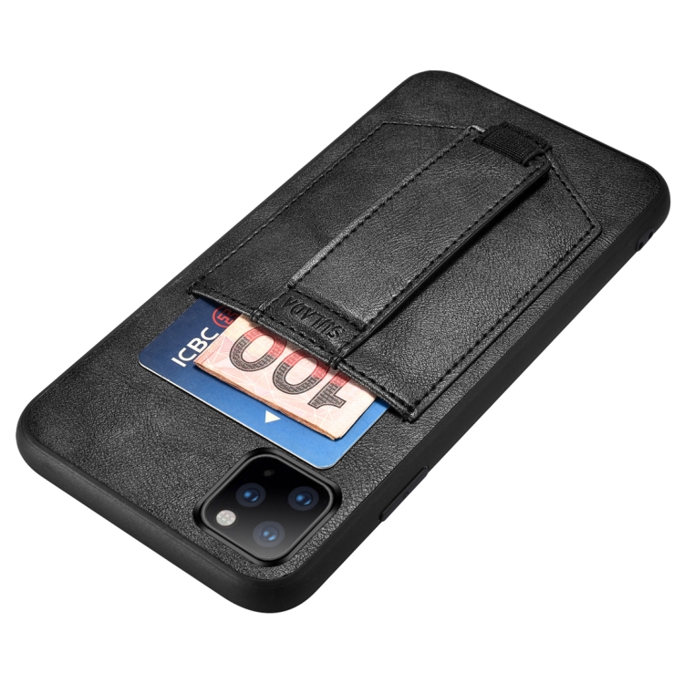 For iPhone 11 Pro SULADA Shockproof TPU + Handmade Leather Protective Case with Holder & Card Slot & Hand Strap(Black) For iPhone 11 Pro SULADA Shockproof TPU + Handmade Leather Protective Case with Holder & Card Slot & Hand Strap(Black)
