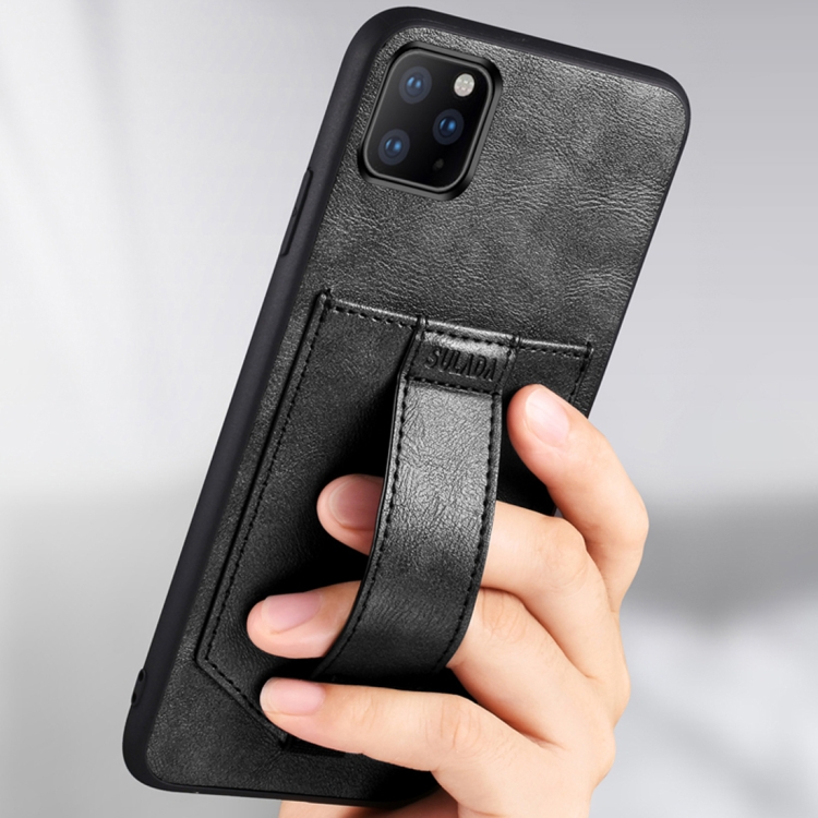 For iPhone 11 Pro SULADA Shockproof TPU + Handmade Leather Protective Case with Holder & Card Slot & Hand Strap(Black) For iPhone 11 Pro SULADA Shockproof TPU + Handmade Leather Protective Case with Holder & Card Slot & Hand Strap(Black)