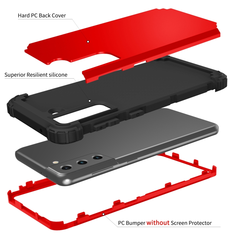 For Samsung Galaxy S21 5G 3 in 1 Shockproof PC + Silicone Protective Case(Red + Black) For Samsung Galaxy S21 5G 3 in 1 Shockproof PC + Silicone Protective Case(Red + Black)