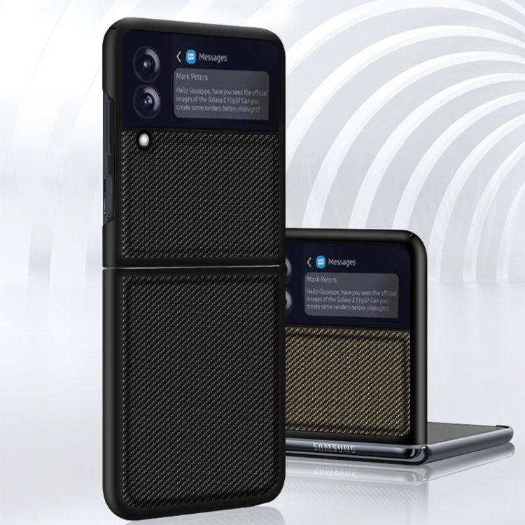 For Samsung Galaxy Z Flip4 Solid Color Carbon Fiber Texture PU Shockproof Phone Case (Gold) For Samsung Galaxy Z Flip4 Solid Color Carbon Fiber Texture PU Shockproof Phone Case (Gold)