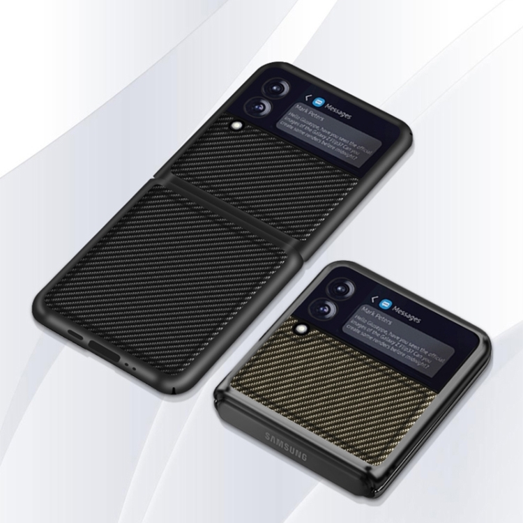 For Samsung Galaxy Z Flip4 Solid Color Carbon Fiber Texture PU Shockproof Phone Case (Gold) For Samsung Galaxy Z Flip4 Solid Color Carbon Fiber Texture PU Shockproof Phone Case (Gold)