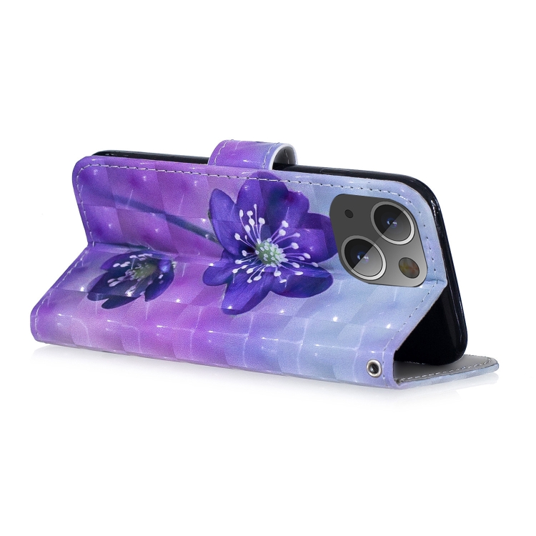 For iPhone 13 mini 3D Painting Pattern Coloured Drawing Horizontal Flip PU Leather Case with Holder & Card Slots & Wallet (Purple Flower) For iPhone 13 mini 3D Painting Pattern Coloured Drawing Horizontal Flip PU Leather Case with Holder & Card Slots & Wallet (Purple Flower)