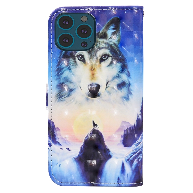 For iPhone 13 Pro Max 3D Painted Pattern Horizontal Flip Leather Case with Holder & Wallet & Card slot & Lanyard (Sunrise Wolf)
