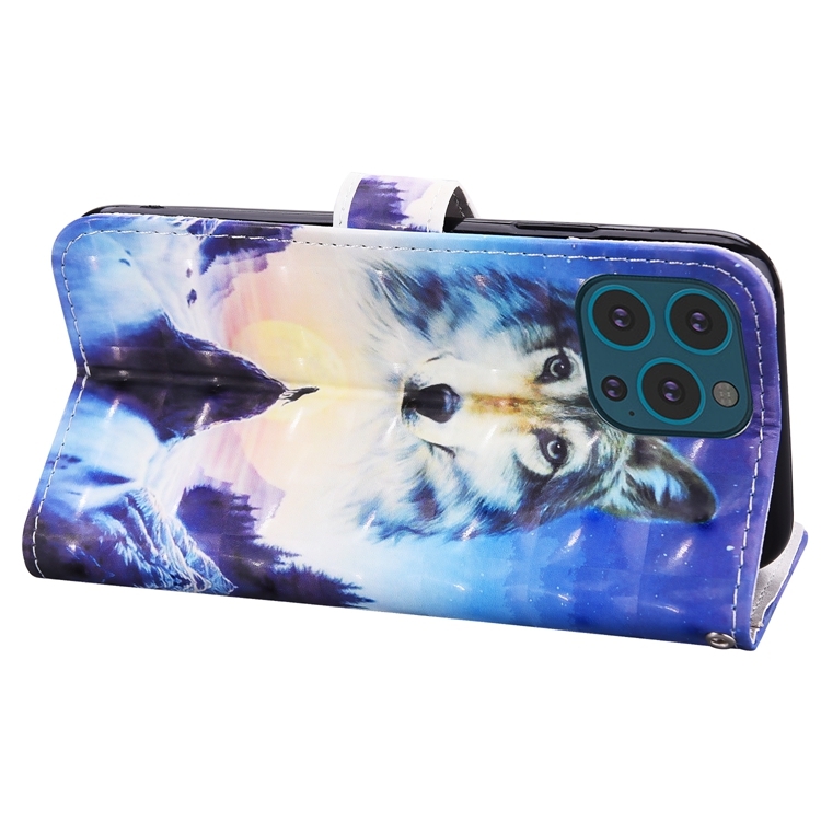 For iPhone 13 Pro Max 3D Painted Pattern Horizontal Flip Leather Case with Holder & Wallet & Card slot & Lanyard (Sunrise Wolf)
