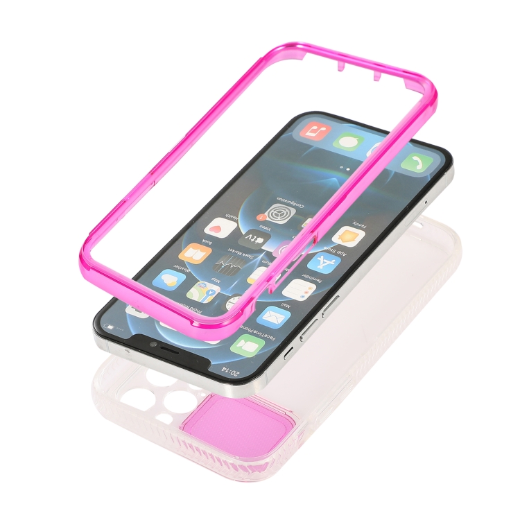 For iPhone 12 Sliding Camera Cover Design Shockproof TPU Frame + Clear PC Case(Rose Red)