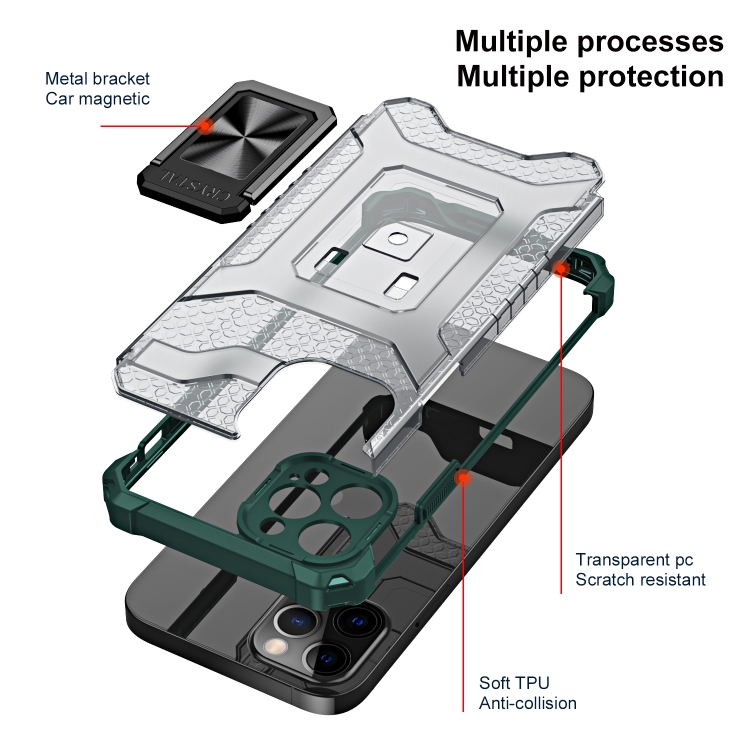 For iPhone 13 mini Armor Clear PC + TPU Shockproof Case with Metal Ring Holder (Dark Green Transparent Grey) For iPhone 13 mini Armor Clear PC + TPU Shockproof Case with Metal Ring Holder (Dark Green Transparent Grey)