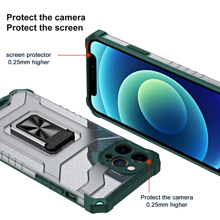 For iPhone 13 mini Armor Clear PC + TPU Shockproof Case with Metal Ring Holder (Dark Green Transparent Grey) For iPhone 13 mini Armor Clear PC + TPU Shockproof Case with Metal Ring Holder (Dark Green Transparent Grey)