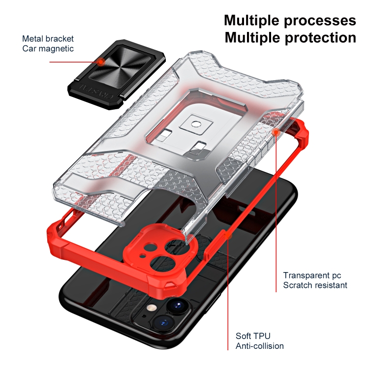 For iPhone 11 Pro Armor Clear PC + TPU Shockproof Case with Metal Ring Holder (Red Transparent Grey) For iPhone 11 Pro Armor Clear PC + TPU Shockproof Case with Metal Ring Holder (Red Transparent Grey)