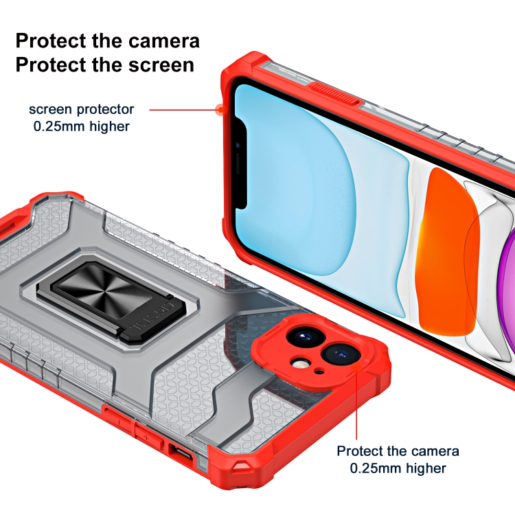 For iPhone 11 Pro Armor Clear PC + TPU Shockproof Case with Metal Ring Holder (Red Transparent Grey) For iPhone 11 Pro Armor Clear PC + TPU Shockproof Case with Metal Ring Holder (Red Transparent Grey)