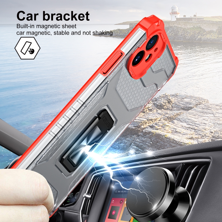 For iPhone 11 Pro Armor Clear PC + TPU Shockproof Case with Metal Ring Holder (Red Transparent Grey) For iPhone 11 Pro Armor Clear PC + TPU Shockproof Case with Metal Ring Holder (Red Transparent Grey)