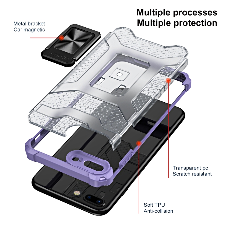 For iPhone SE 2022 / SE 2020 / 8 / 7 Armor Clear PC + TPU Shockproof Case with Metal Ring Holder(Purple Transparent Grey) For iPhone SE 2022 / SE 2020 / 8 / 7 Armor Clear PC + TPU Shockproof Case with Metal Ring Holder(Purple Transparent Grey)
