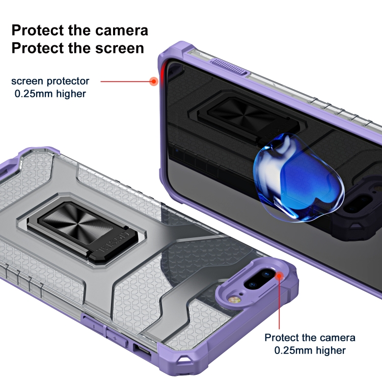 For iPhone SE 2022 / SE 2020 / 8 / 7 Armor Clear PC + TPU Shockproof Case with Metal Ring Holder(Purple Transparent Grey) For iPhone SE 2022 / SE 2020 / 8 / 7 Armor Clear PC + TPU Shockproof Case with Metal Ring Holder(Purple Transparent Grey)