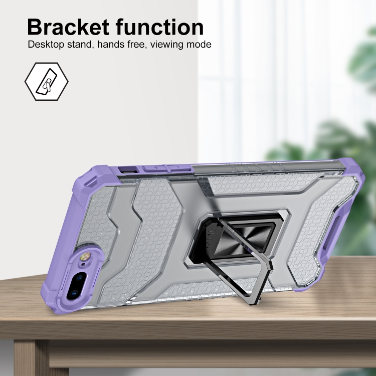 For iPhone SE 2022 / SE 2020 / 8 / 7 Armor Clear PC + TPU Shockproof Case with Metal Ring Holder(Purple Transparent Grey) For iPhone SE 2022 / SE 2020 / 8 / 7 Armor Clear PC + TPU Shockproof Case with Metal Ring Holder(Purple Transparent Grey)