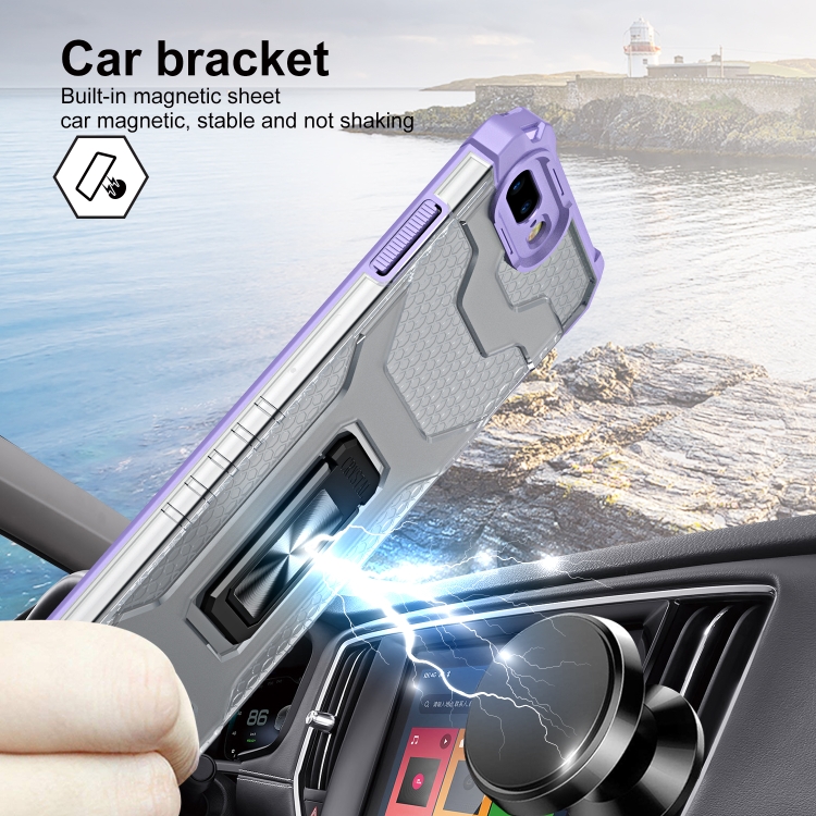 For iPhone SE 2022 / SE 2020 / 8 / 7 Armor Clear PC + TPU Shockproof Case with Metal Ring Holder(Purple Transparent Grey) For iPhone SE 2022 / SE 2020 / 8 / 7 Armor Clear PC + TPU Shockproof Case with Metal Ring Holder(Purple Transparent Grey)