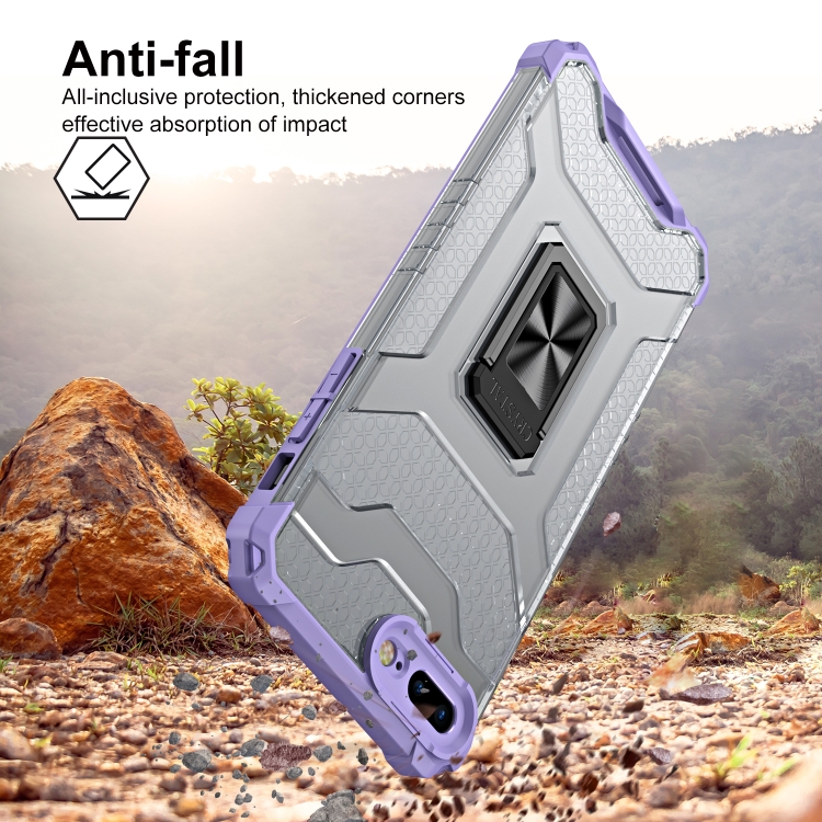 For iPhone SE 2022 / SE 2020 / 8 / 7 Armor Clear PC + TPU Shockproof Case with Metal Ring Holder(Purple Transparent Grey) For iPhone SE 2022 / SE 2020 / 8 / 7 Armor Clear PC + TPU Shockproof Case with Metal Ring Holder(Purple Transparent Grey)