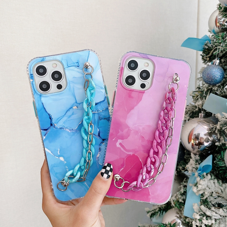 For iPhone 12 / 12 Pro Azure Stone Pattern + Bracelet TPU Phone Protective Case(Pink) For iPhone 12 / 12 Pro Azure Stone Pattern + Bracelet TPU Phone Protective Case(Pink)