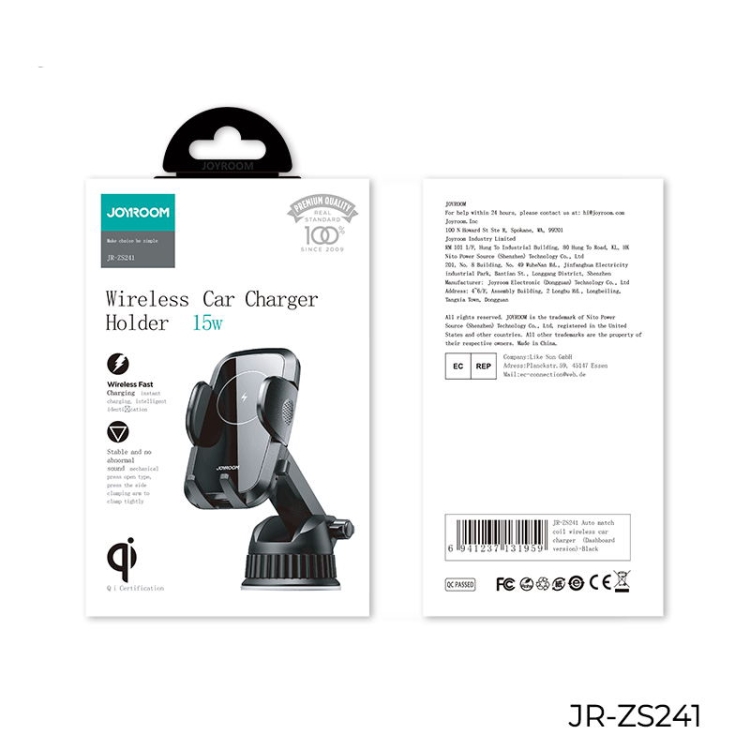 JOYROOM JR-ZS241 15W QI Mechanical Car Wireless Charger Phone Holder Dashboard Version(Black) JOYROOM JR-ZS241 15W QI Mechanical Car Wireless Charger Phone Holder Dashboard Version(Black)