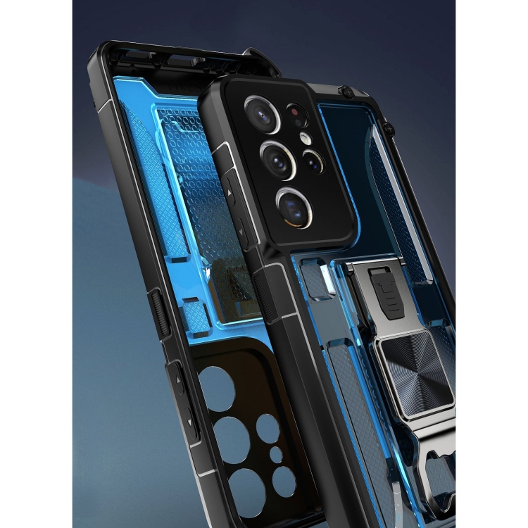 PC + TPU Shockproof Protective Case with Corkscrew Holder For Samsung Galaxy S21 Ultra 5G(Sapphire Blue)