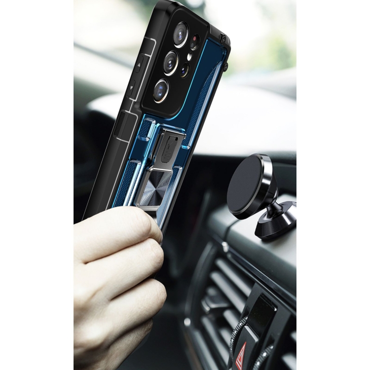 PC + TPU Shockproof Protective Case with Corkscrew Holder For Samsung Galaxy S21 Ultra 5G(Sapphire Blue)