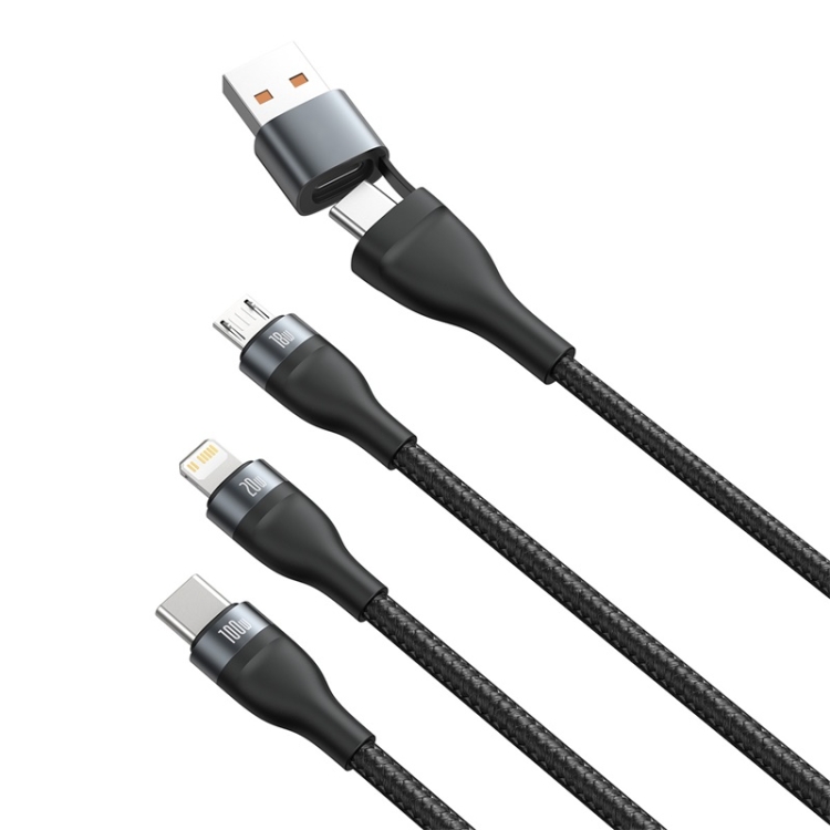 Baseus Flash Series 100W USB-A + USB-C / Type-C to USB-C / Type-C + 8 Pin + Micro USB Two-for-three Data Cable(Grey Black)