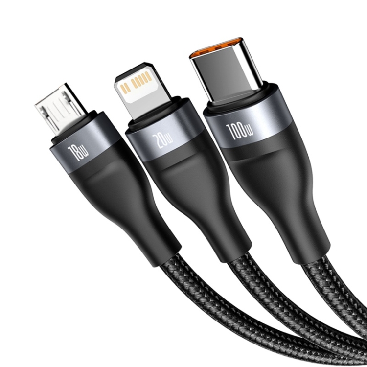 Baseus Flash Series 100W USB-A + USB-C / Type-C to USB-C / Type-C + 8 Pin + Micro USB Two-for-three Data Cable(Grey Black)