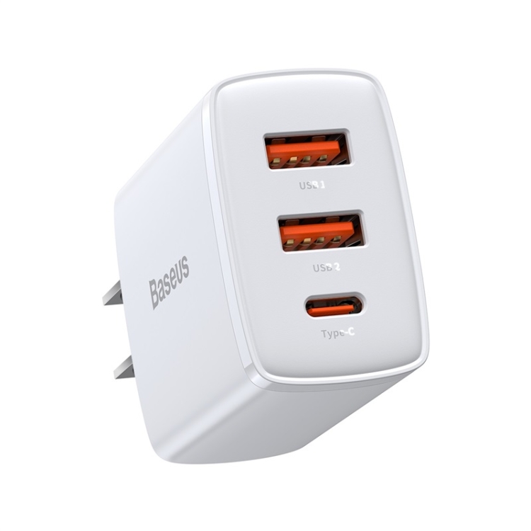 Baseus Compact 30W Dual USB + USB-C / Type-C Quick Charger, Plug Type:US Plug(White) Baseus Compact 30W Dual USB + USB-C / Type-C Quick Charger, Plug Type:US Plug(White)