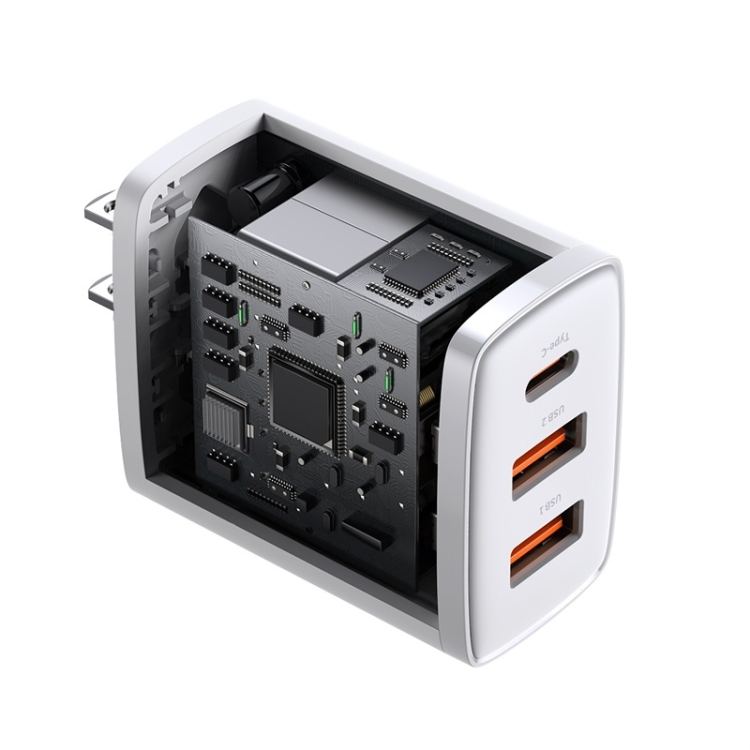 Baseus Compact 30W Dual USB + USB-C / Type-C Quick Charger, Plug Type:US Plug(White) Baseus Compact 30W Dual USB + USB-C / Type-C Quick Charger, Plug Type:US Plug(White)