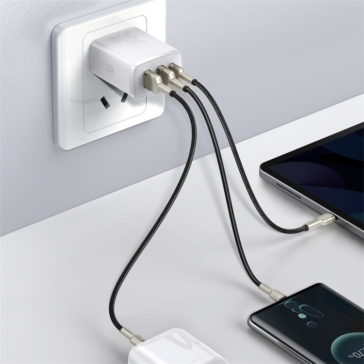 Baseus Compact 30W Dual USB + USB-C / Type-C Quick Charger, Plug Type:US Plug(White) Baseus Compact 30W Dual USB + USB-C / Type-C Quick Charger, Plug Type:US Plug(White)