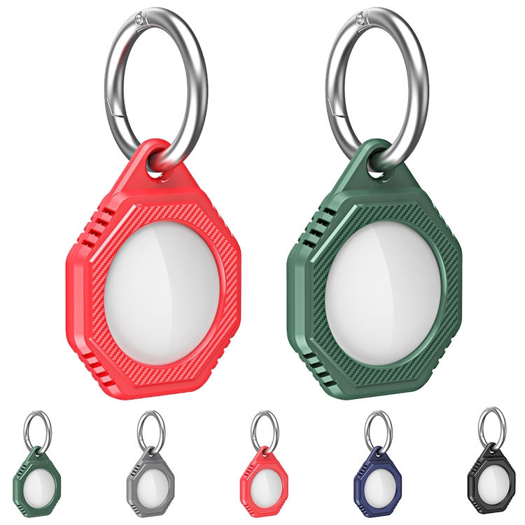 Octagonal Style Anti-scratch Shockproof Carbon Fiber TPU Case with Keychain Ring Loop For AirTag(Grey)