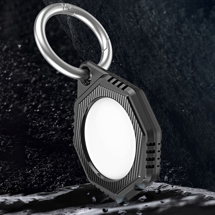 Octagonal Style Anti-scratch Shockproof Carbon Fiber TPU Case with Keychain Ring Loop For AirTag(Grey)