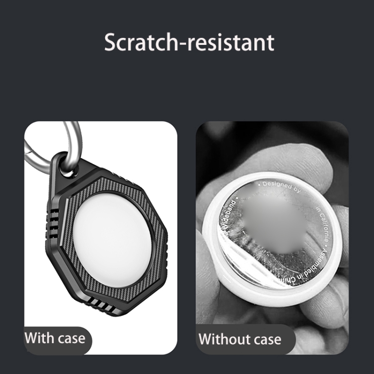 Octagonal Style Anti-scratch Shockproof Carbon Fiber TPU Case with Keychain Ring Loop For AirTag(Grey)
