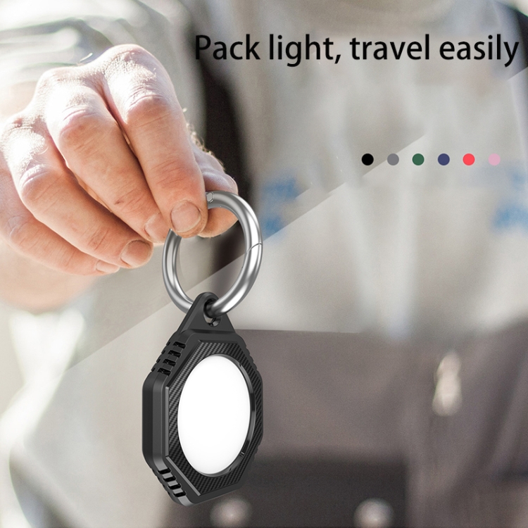 Octagonal Style Anti-scratch Shockproof Carbon Fiber TPU Case with Keychain Ring Loop For AirTag(Grey)